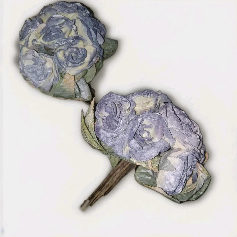 2‎ Artificial Vintage Dusty Blue Roses Wedding Bouquet Bridesmaid Home Decor